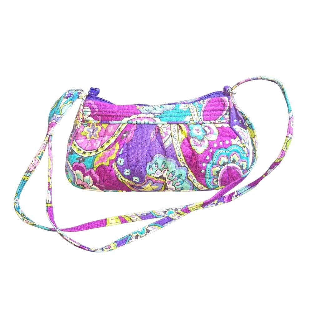 Vera Bradley Heather Purple & Green Paisley Mini Frannie Crossbody Bag 9"X5"X3"